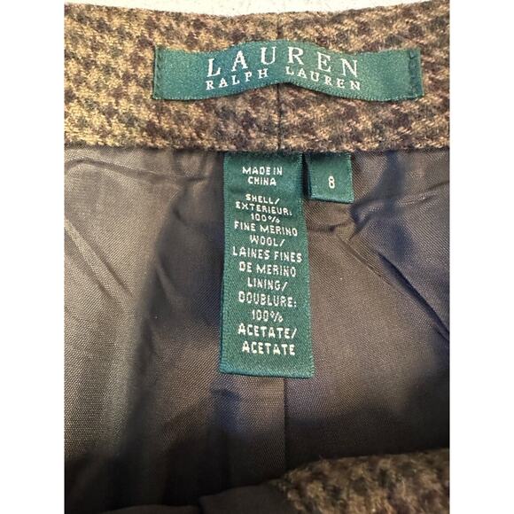 Lauren Ralph Lauren 8 Houndstooth Flat Front Merino Wool Lined Pants Career C17 - Picture 5 of 7